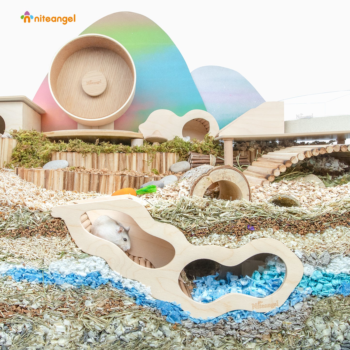 Niteangel Hamster House w/Climbing Ladder for Hamsters Gerbils Mice or Similar-Sized Pets (Secret Peep Tunnel Hamster Hut)