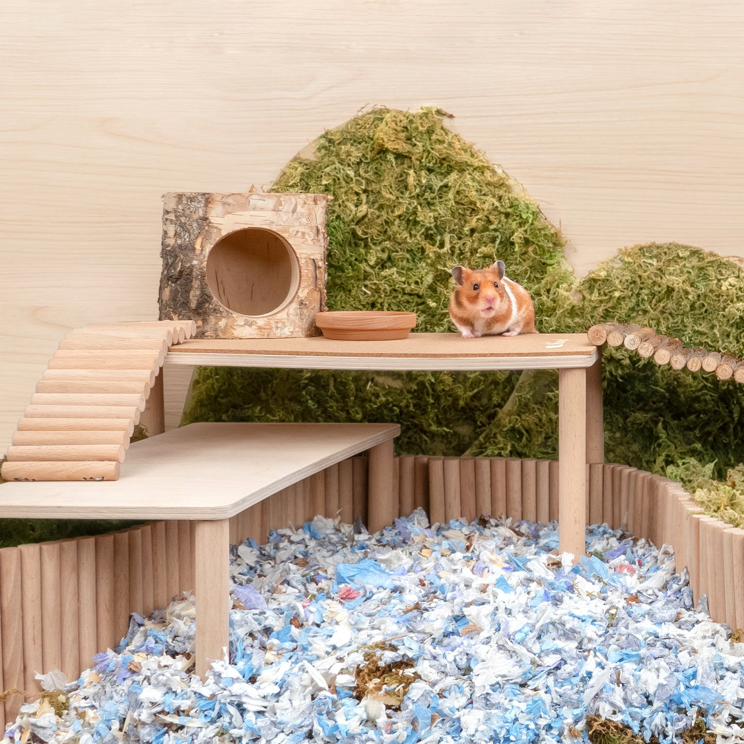 Niteangel Hamster Birch Wood Platform for Small aminals' Food Bowl Drinking Bottle and Other cage Accessories