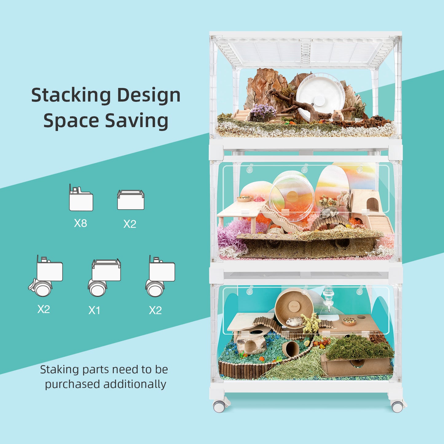 Niteangel Stacker Series Hamsterkäfig – stapelbar und großes Glasgehege für Hamster, Rennmäuse, Mäuse, Lemming, Degus oder andere kleine Haustiere