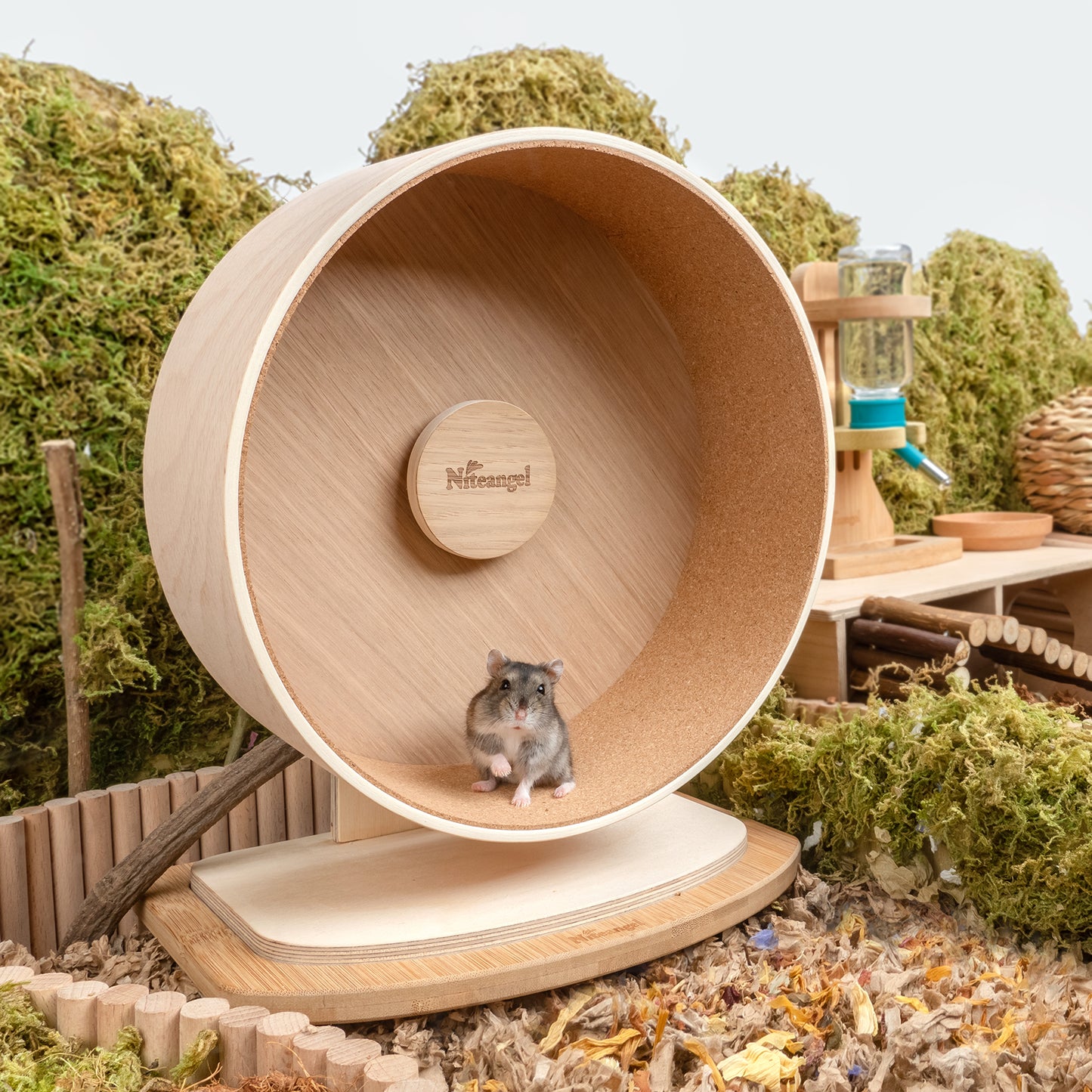 Niteangel Wooden Hamster Exercise Wheel:- Silent Hamster Running Wheel for Hamsters Gerbil Mice and Other Similar-Sized Small Pets