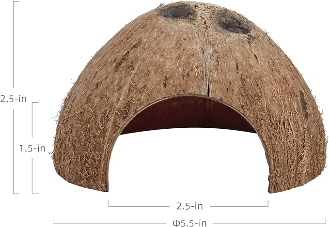 Niteangel Lot de 2 cachettes naturelles en noix de coco pour reptiles, lézards, araignées et poissons d'aquarium (surface lisse)