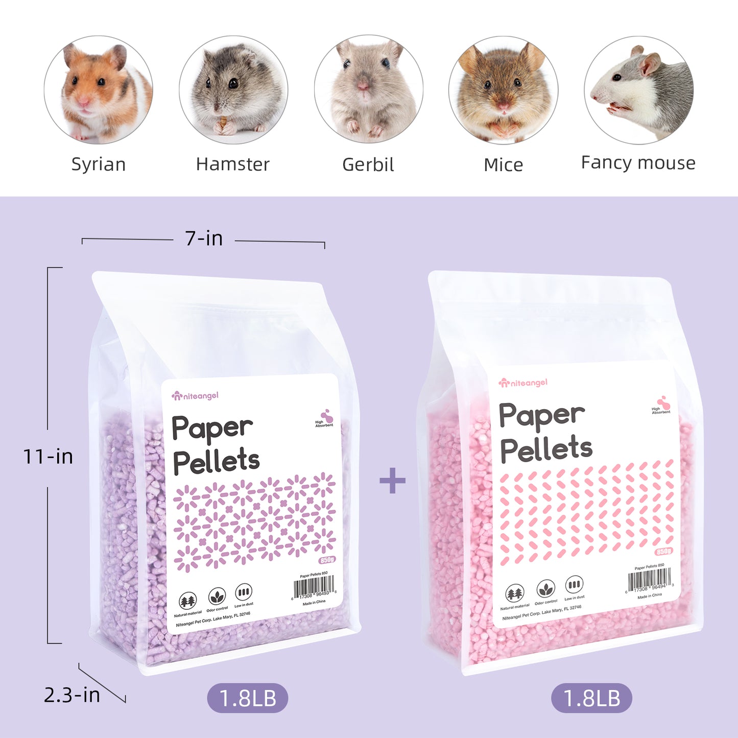 Niteangel Hamster-Papierpellets-Einstreu, 850 g, kleine Aninam-Einstreu für syrische Zwerghamster, Rennmäuse, Mäuse, Mäuse, Lemming, Degus oder andere kleine Haustiere