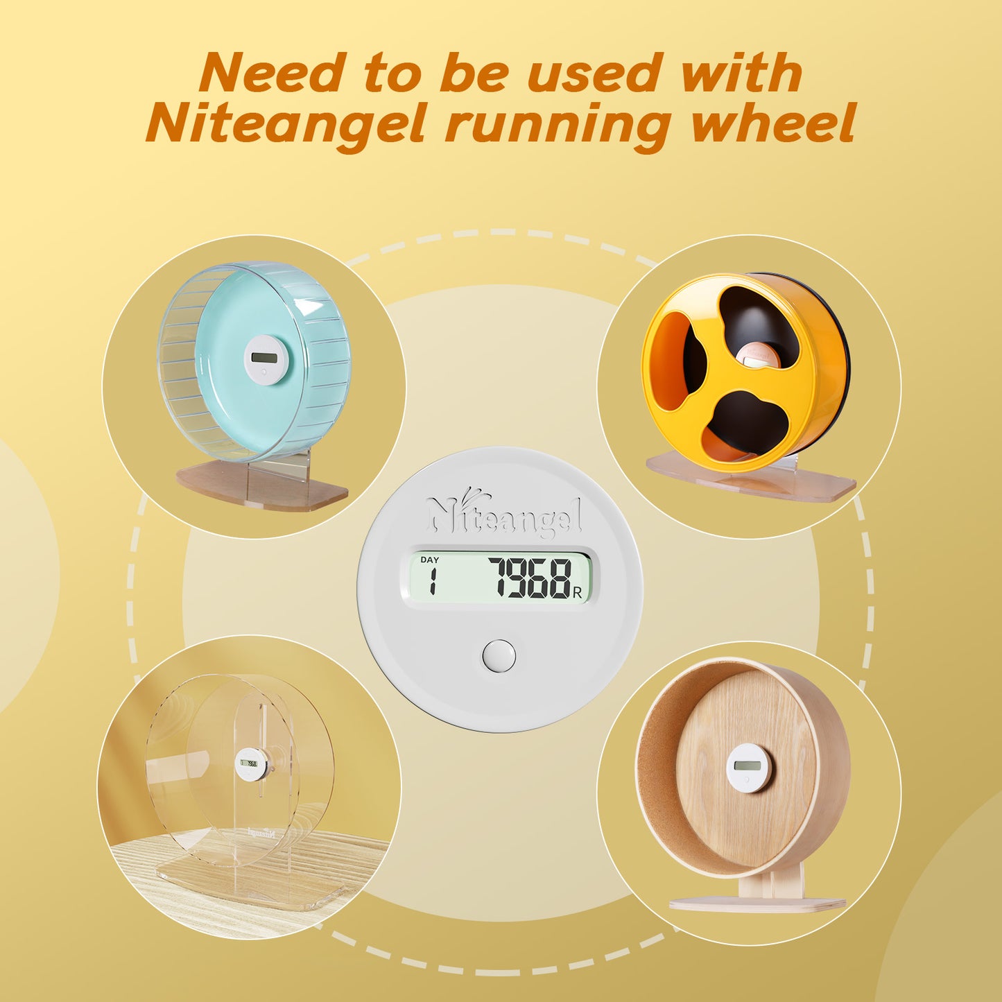 Niteangel Accurately Hamster Wheel Pedometer- Small Animal Step Counter for Niteangel Super-Silent Hamster Wheel | Acrylic Wheel | Wooden Wheel | Cloud Series Hamster Wheel