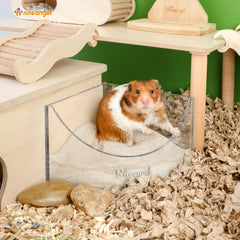 Niteangel Small Animal Sand-Bath Box - Acrylic Critter's Sand Bath Shower Room & Digging Sand Container for Hamsters Mice Lemming Gerbils or Other Small Pets (Fan-Shaped, Transparent)