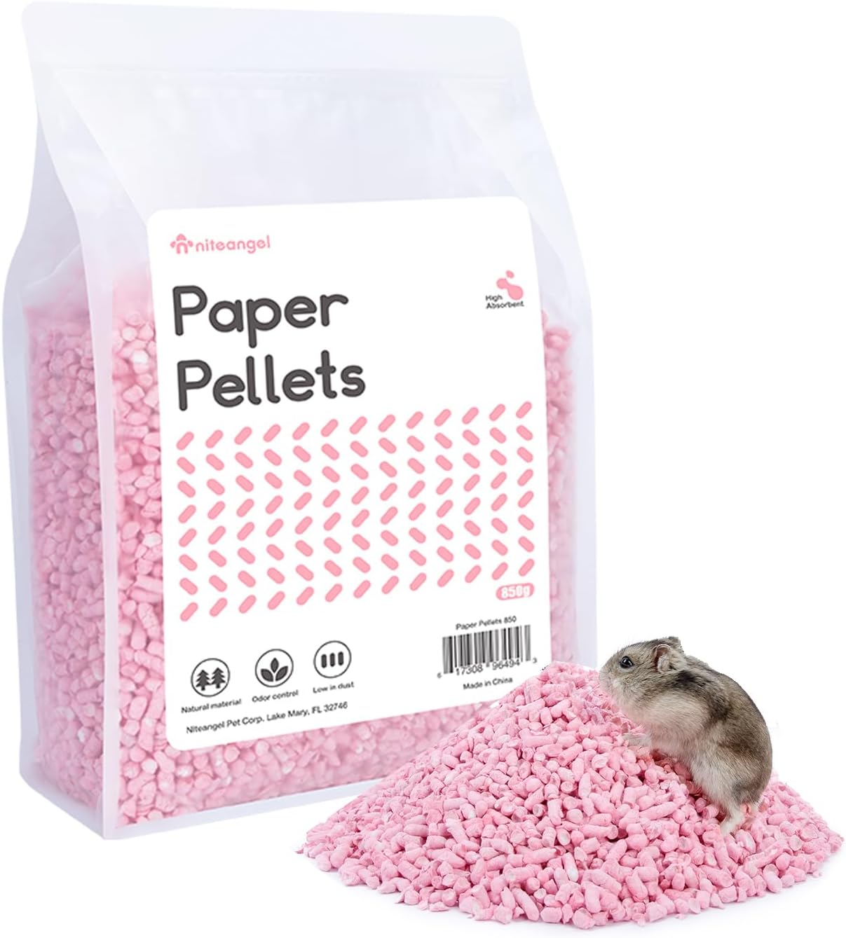 Niteangel Hamster-Papierpellets-Einstreu, 850 g, kleine Aninam-Einstreu für syrische Zwerghamster, Rennmäuse, Mäuse, Mäuse, Lemming, Degus oder andere kleine Haustiere