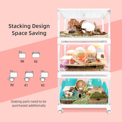 Niteangel Stacker Series Hamster Cage - Stackable & Large Glass Enclosure for Hamster Gerbils Mice Lemming Degus or Other Small-Sized Pets