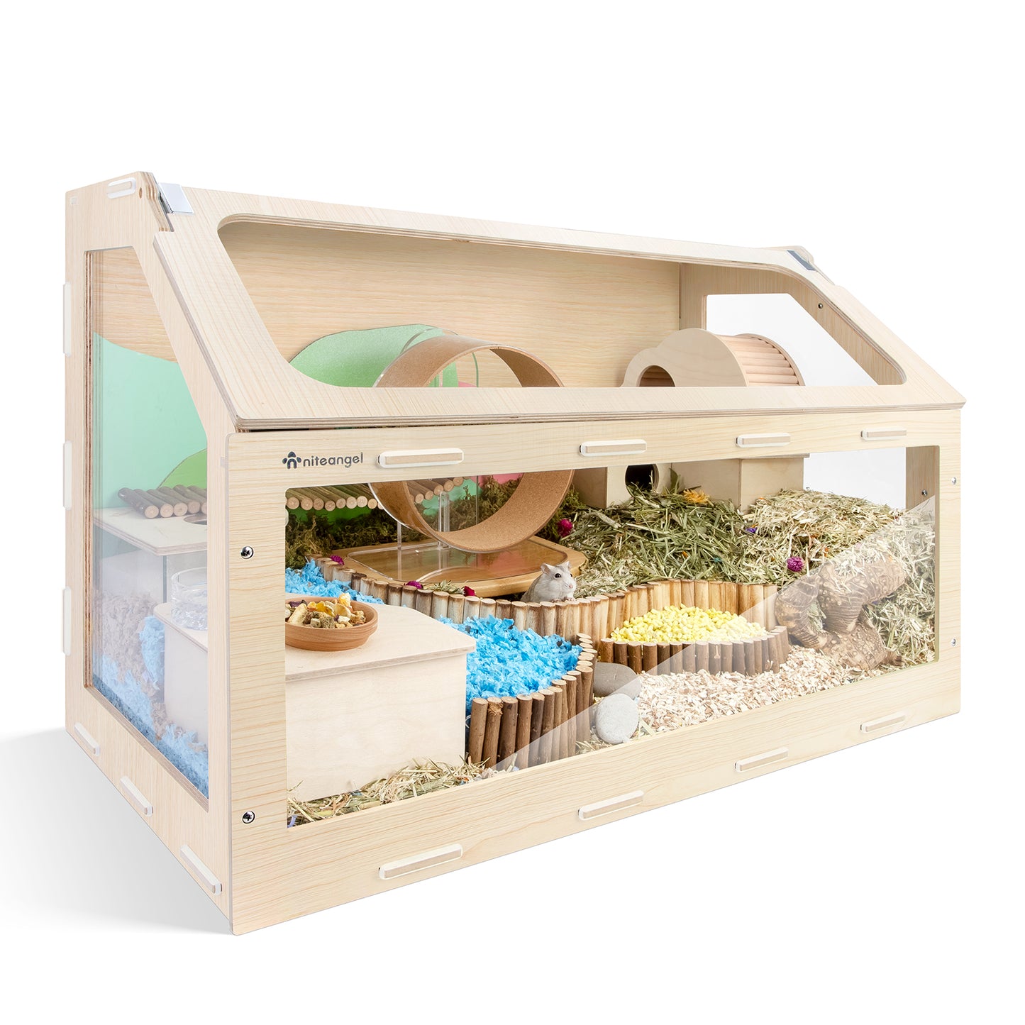Niteangel Vista Hamster Cage W/Oblique Opening Cage Door - MDF Aspen Small Animal Cage for Syrian Hamsters Degus or Other Similar-Sized Pets
