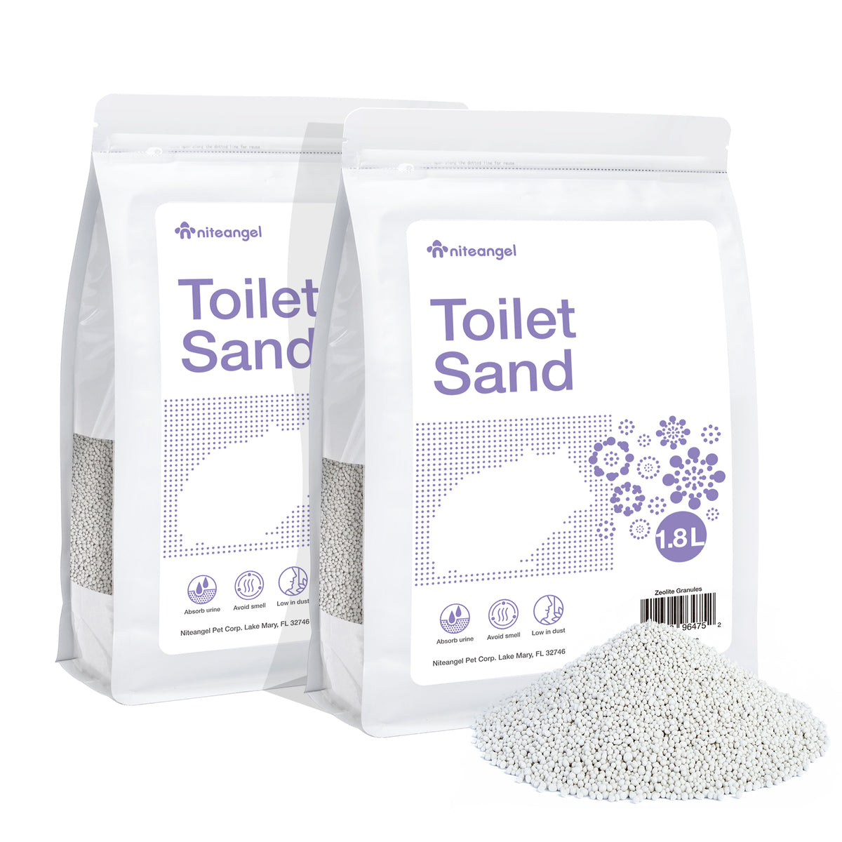 Niteangel Trainingsstreu-Sand - Hamster-Sandbad für syrische Zwerghamster, Rennmäuse, Lemminge, Degus oder andere Kleintiere (1,4 l x 2 - Lila Etikett) 